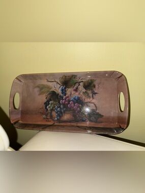 Decorative Grape Print Serving Tray - Brown